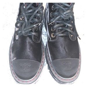 Black Velvet Chanel Combat Boots